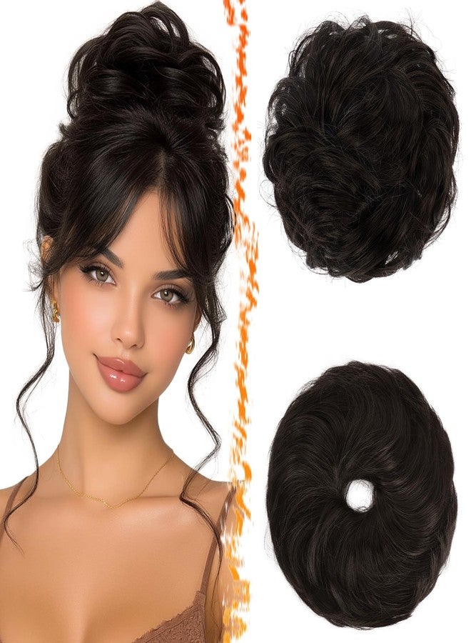 BARSDAR 2 PCS Dark Brown Messy Bun Hair Piece - Elastic Dark Brown Messy Hair Bun Scrunchies for Women - Thick Soft Synthetic Large Fluffy Donut Updo Hair Extensions Chignons Hairpieces Daily - Image 1